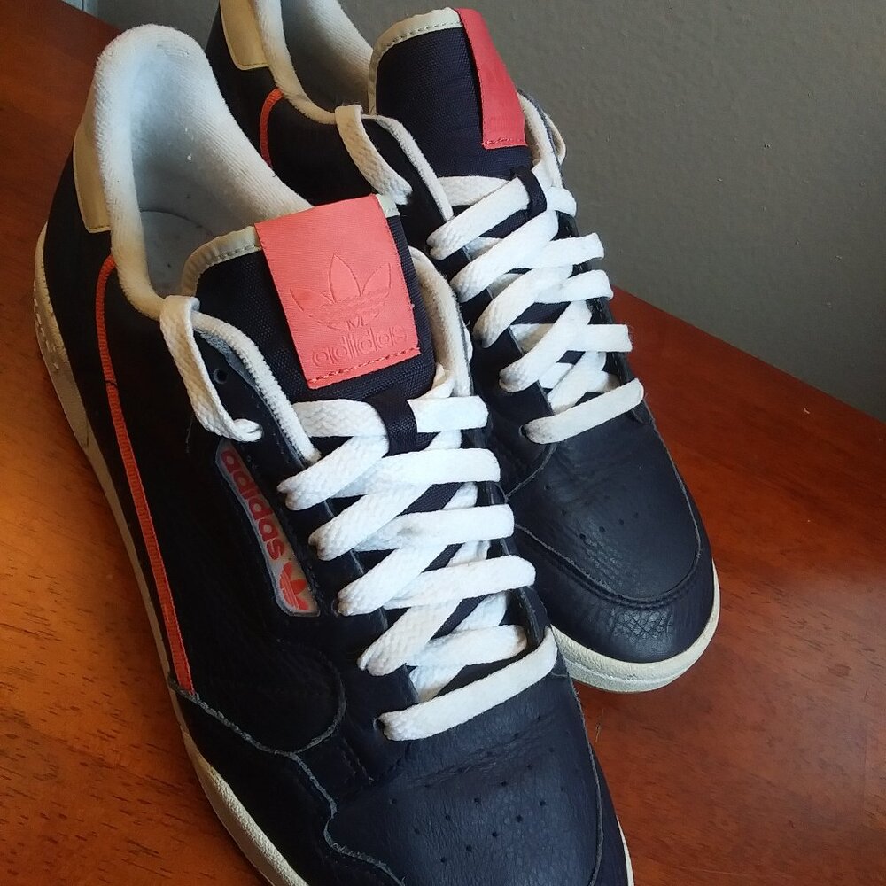 Adidas Continental 80 Leather Sneakers Shoes Shock Navy/Coral, sz 10 retro-style